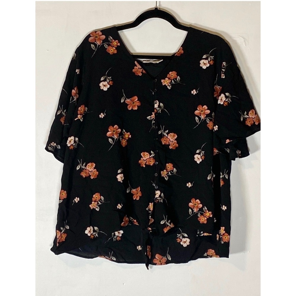 Lush Floral Tie Front‎ Blouse 3X Boho Romantic Flutter Sleeve Cottagecore